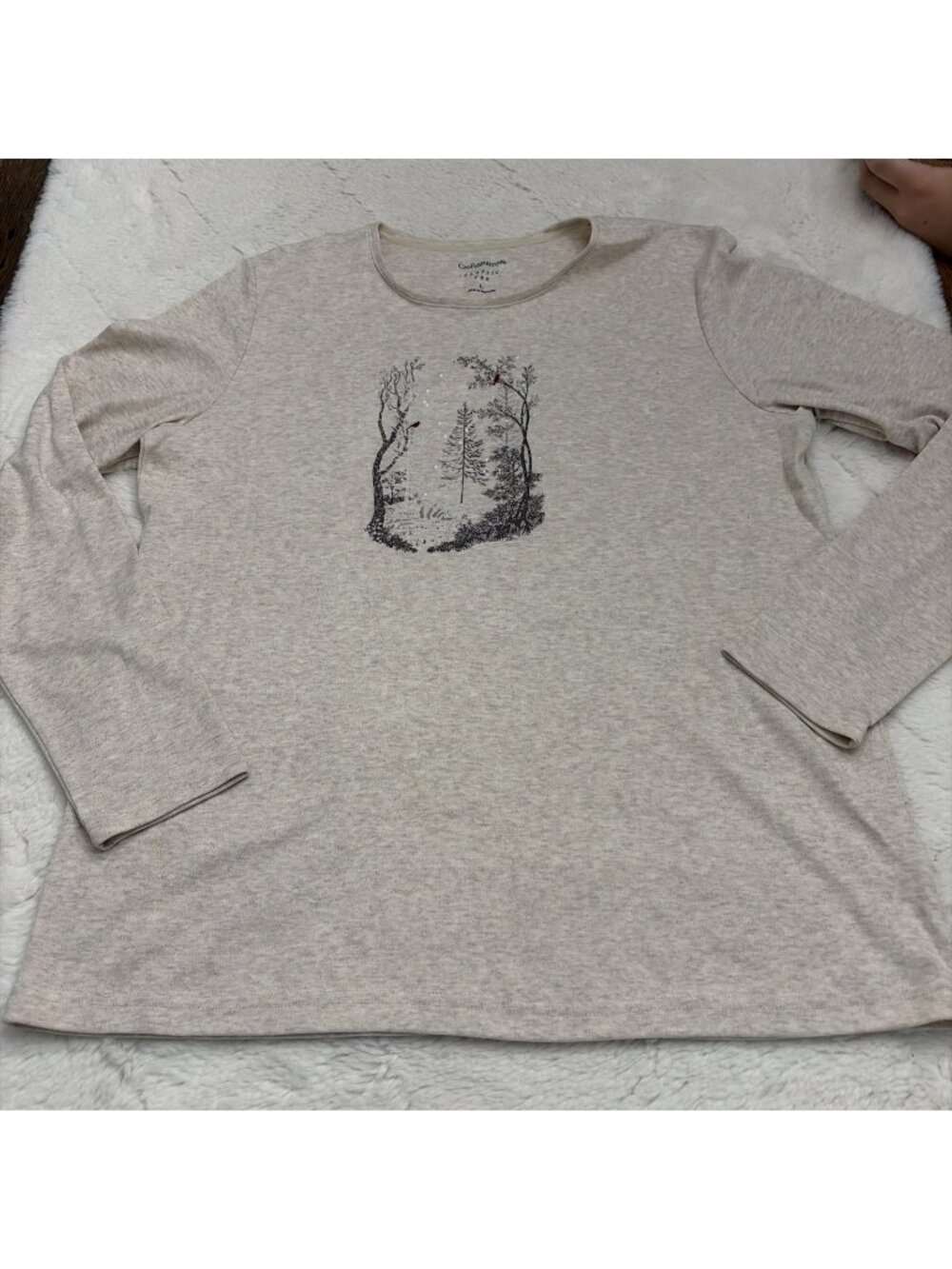 Croft And Barrow Womens Winter Christmas Holiday Cardinal Tee L  Classic